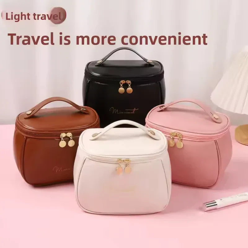 PU Leather Handheld Makeup Wash Bag - Clarify.pk
