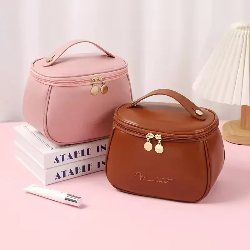 PU Leather Handheld Makeup Wash Bag - Clarify.pk