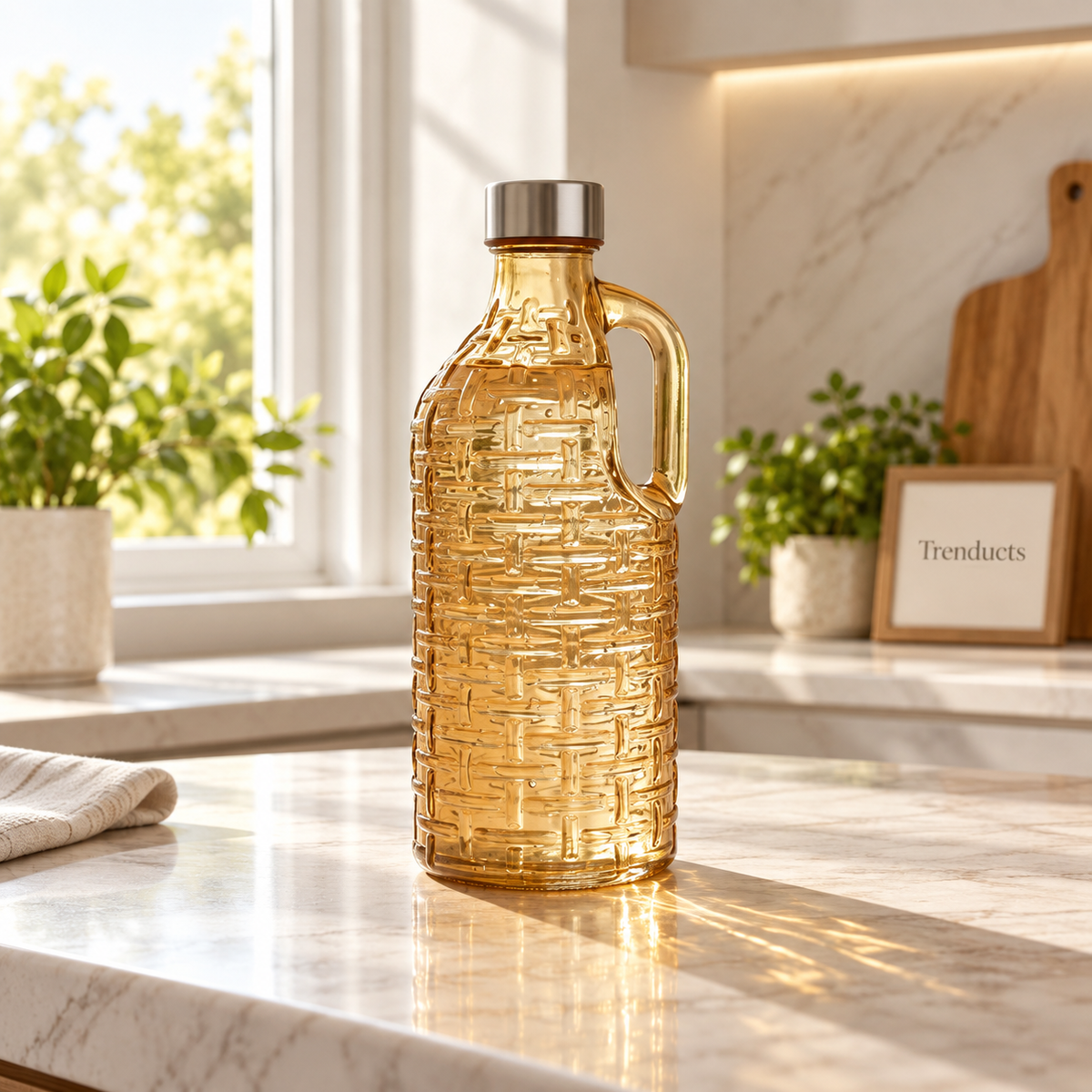 Handled 1100ml Textured Glass Water Bottle