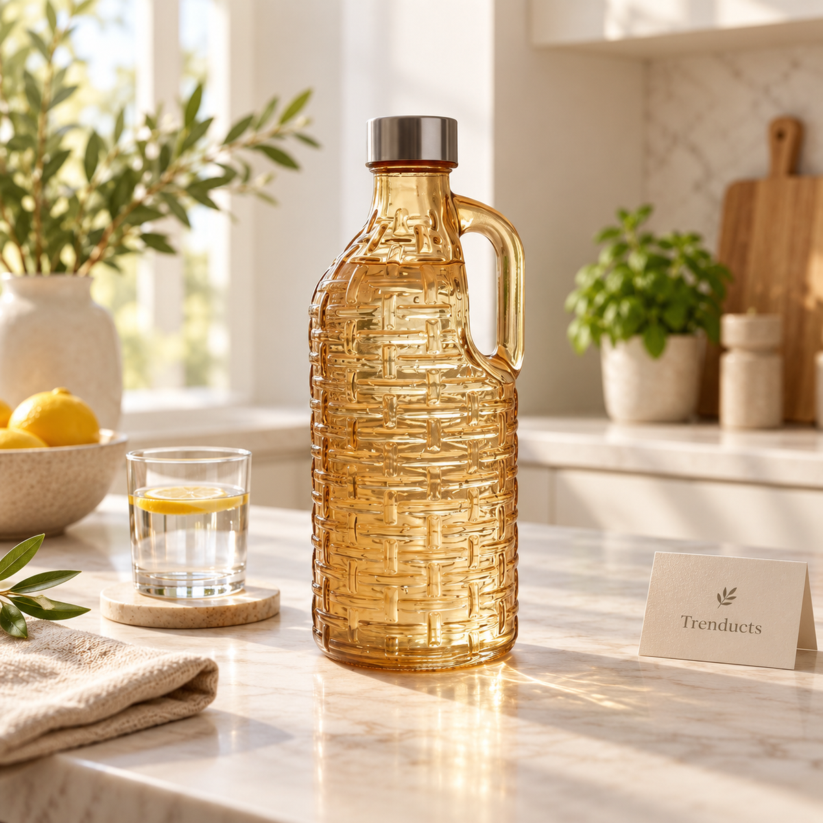 Handled 1100ml Textured Glass Water Bottle