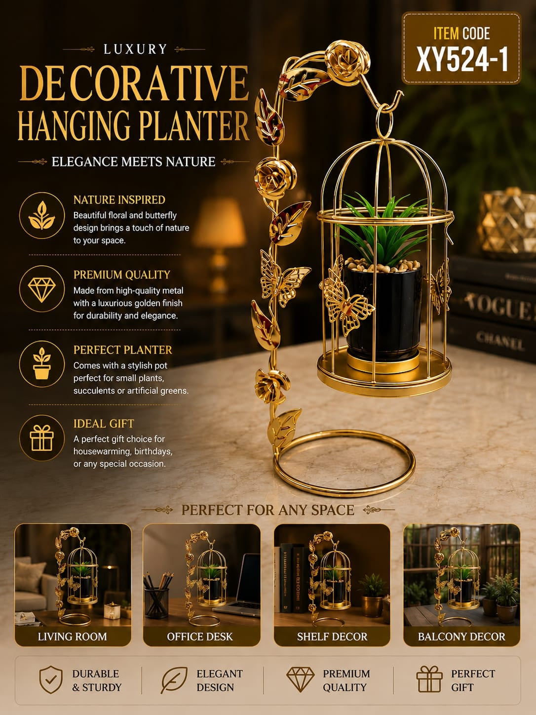 Floral Hanging Cage Metal Plant Holder
