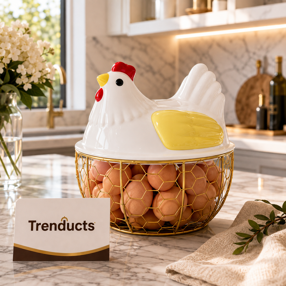 Hen Shaped Egg Basket with Lid - Large Capacity Chicken Egg Holder & Kitchen Storage