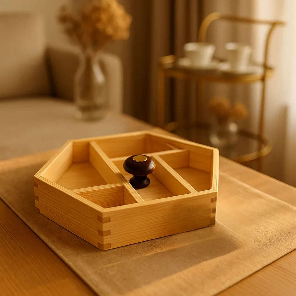 HexaWood Snack Tray with Knob - Durable Wooden Organizer