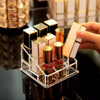 9 Grid Lipstick Holder Clear Acrylic Organizer - Clarify.pk