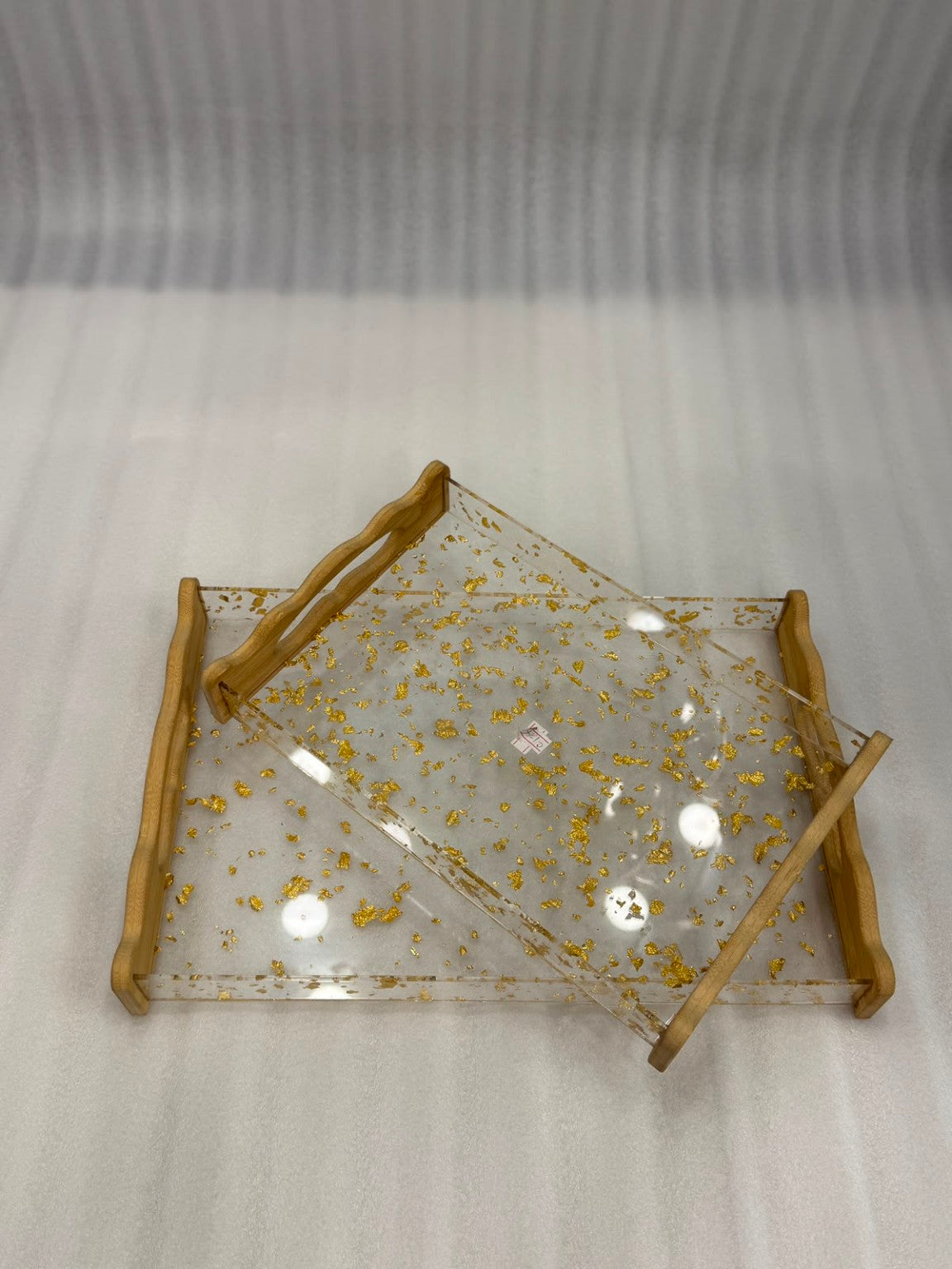 Gold Flake Acrylic Tray Set with Wood Handles – 2 Pieces