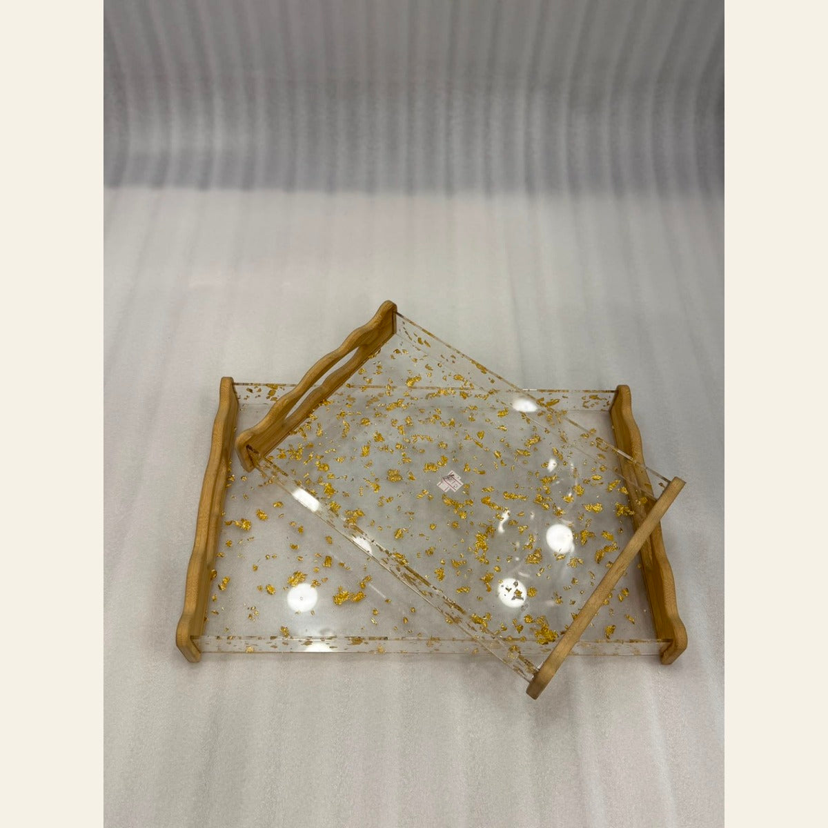 Gold Flake Acrylic Tray Set with Wood Handles – 2 Pieces