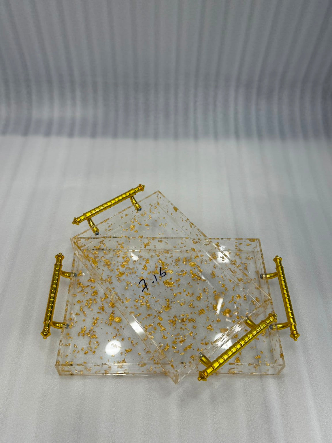 Gold Flake Acrylic Tray Set with Bar Handles – 2 Pieces