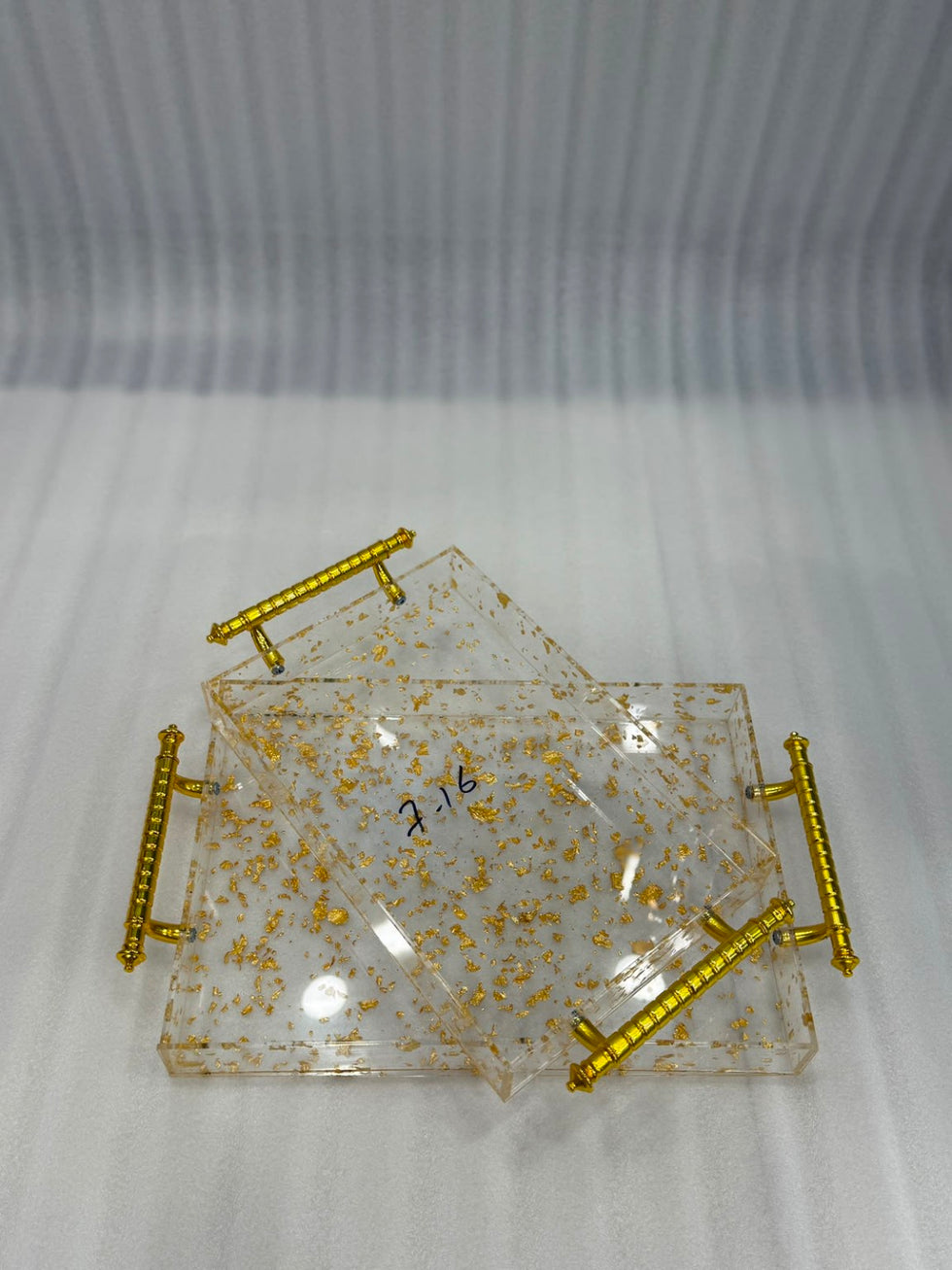 Gold Flake Acrylic Tray Set with Bar Handles – 2 Pieces