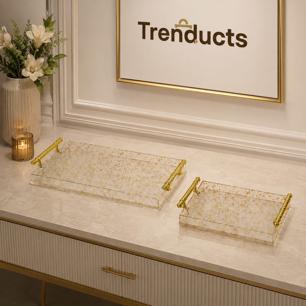 Gold Flake Acrylic Tray Set with Bar Handles – 2 Pieces