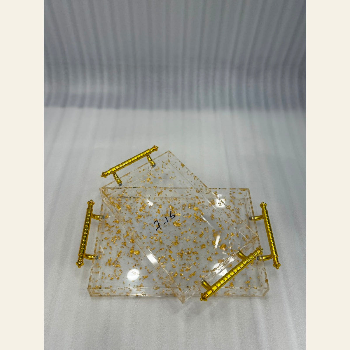 Gold Flake Acrylic Tray Set with Bar Handles – 2 Pieces