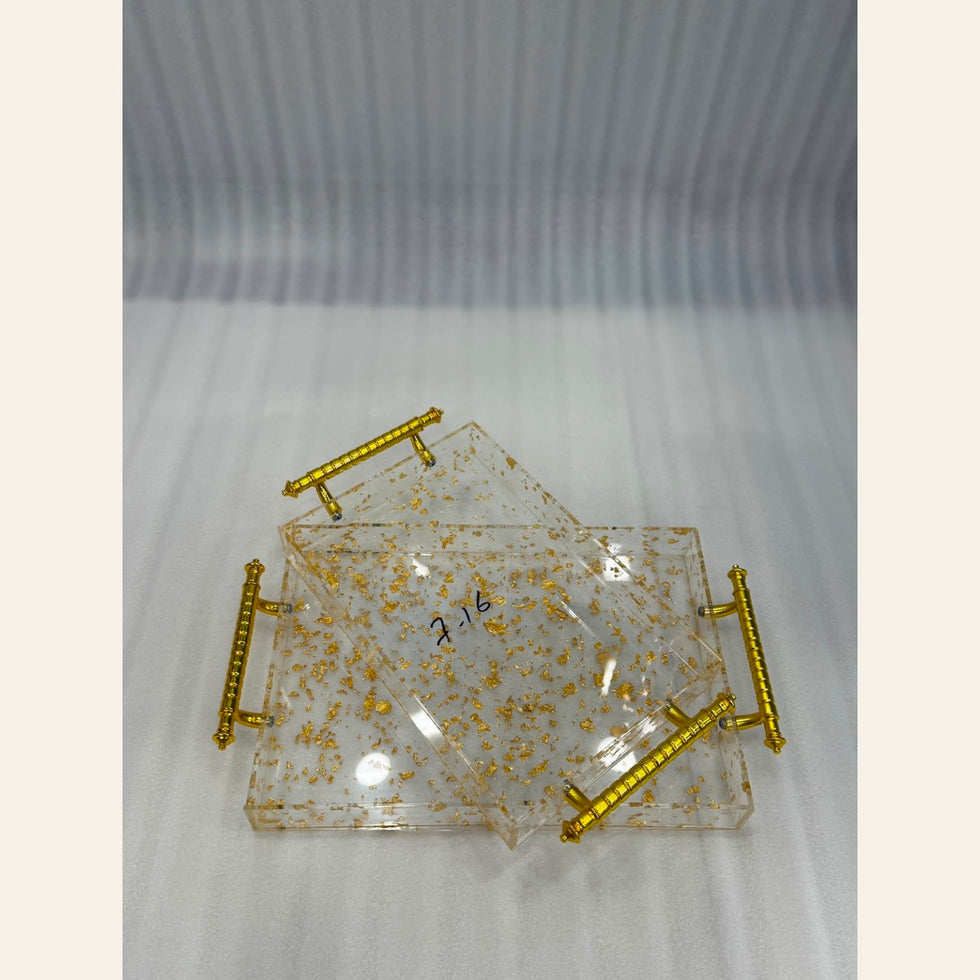 Gold Flake Acrylic Tray Set with Bar Handles – 2 Pieces