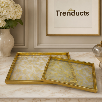 Gold botanical acrylic two-piece tray set with Trenducts branding
