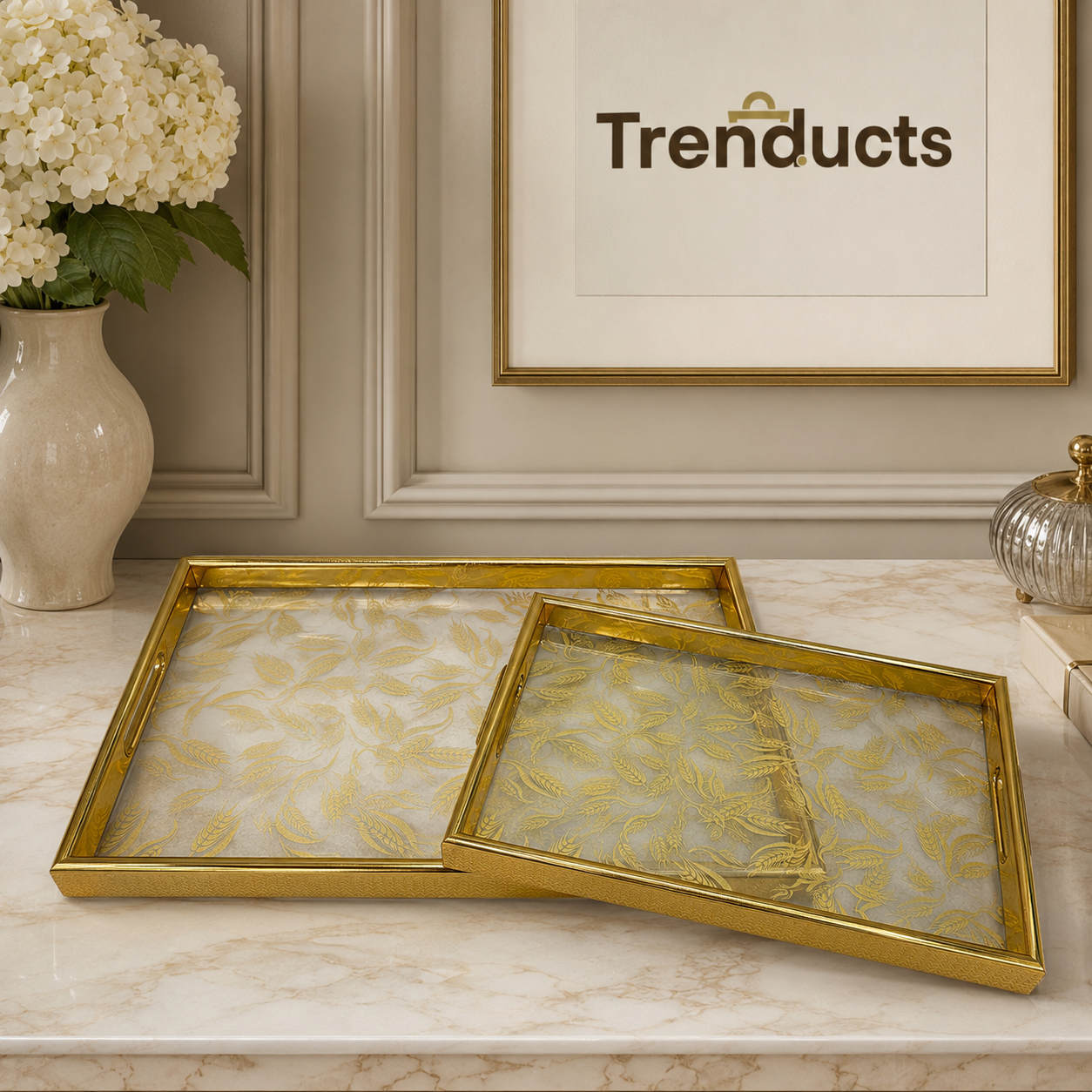 Gold Botanical Acrylic Tray Set – 2 Pieces