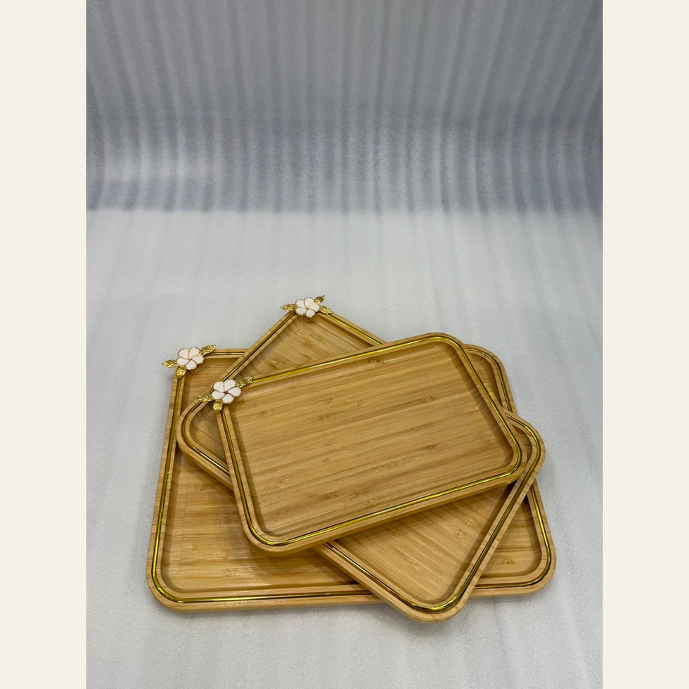 Bamboo Floral Corner Tray Set – 3 Pieces