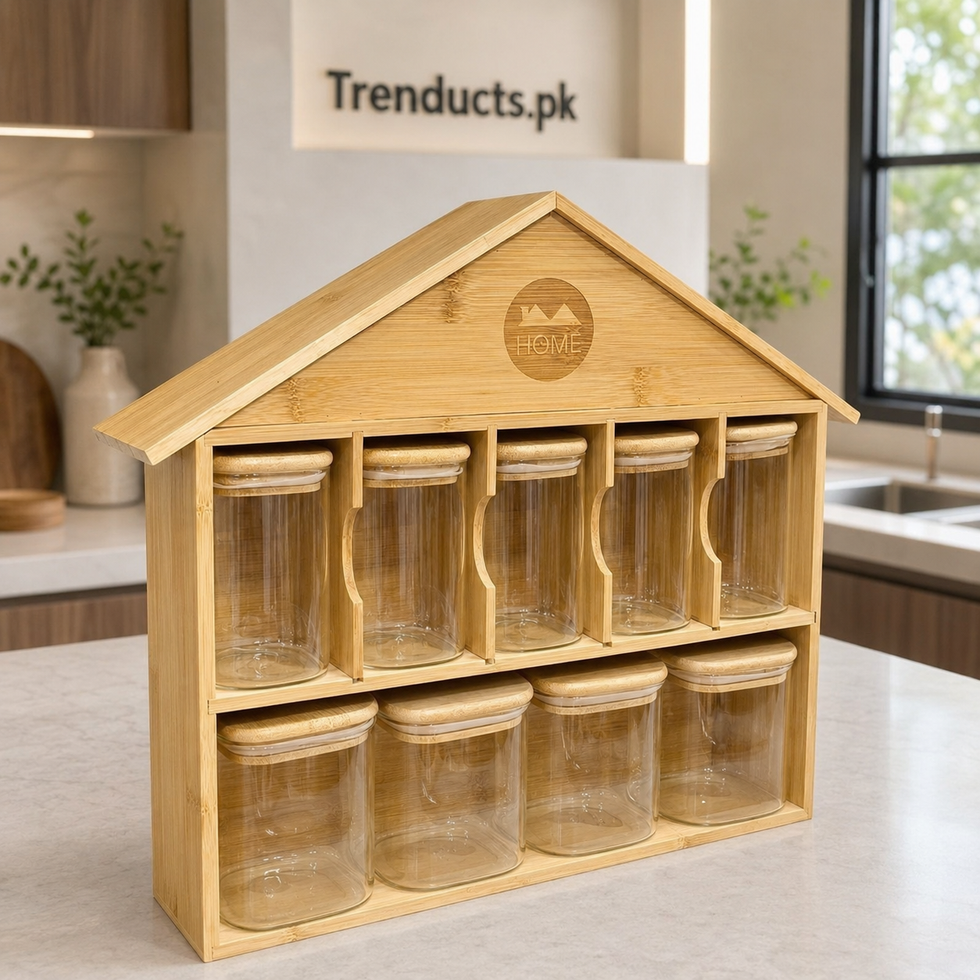 Hut-Shaped 9-Piece Glass Masala Jar Set