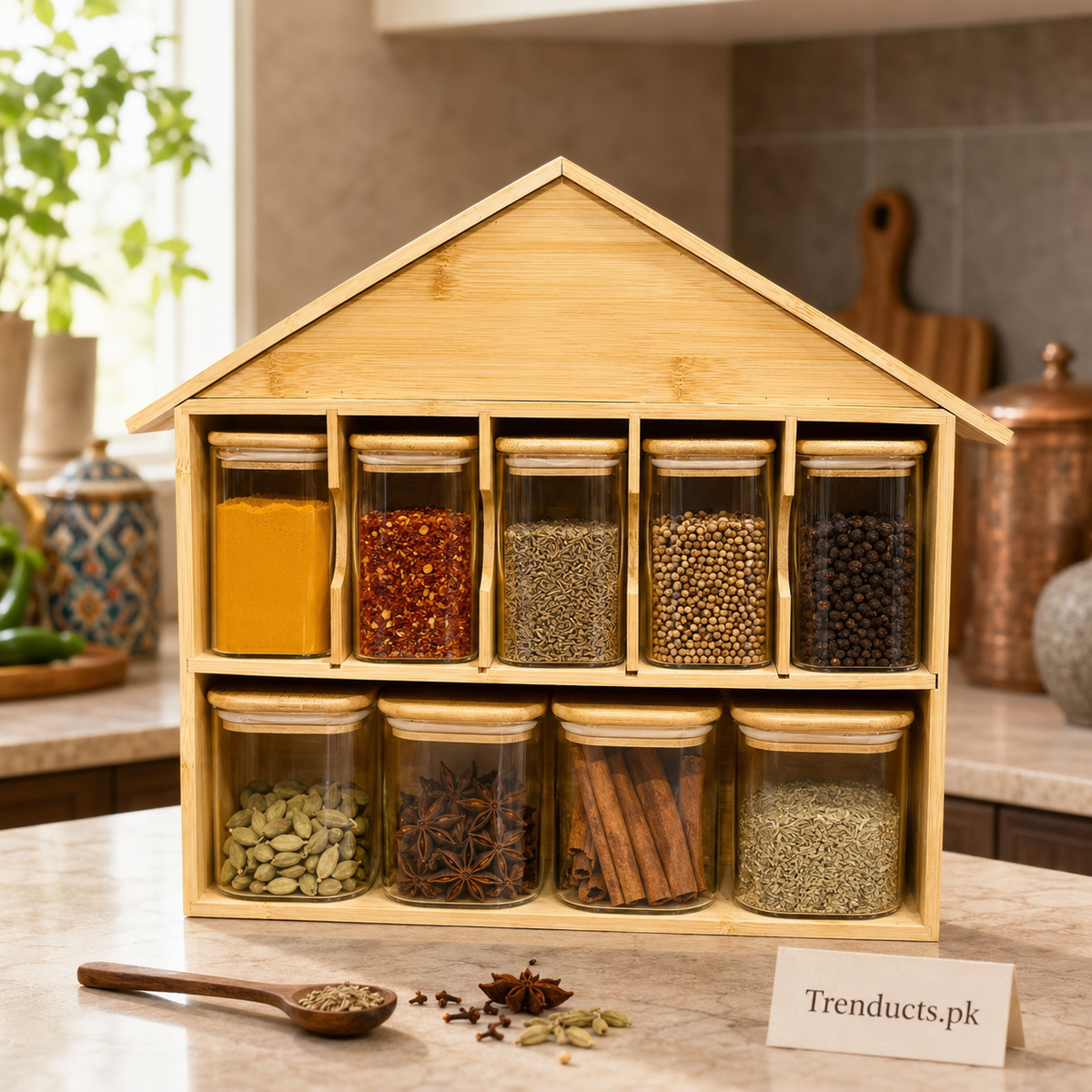 Hut-Shaped 9-Piece Glass Masala Jar Set