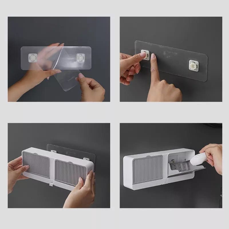 Clam Shell Soap Dish with Drain Tray - Wall Mounted Bar Soap Holder