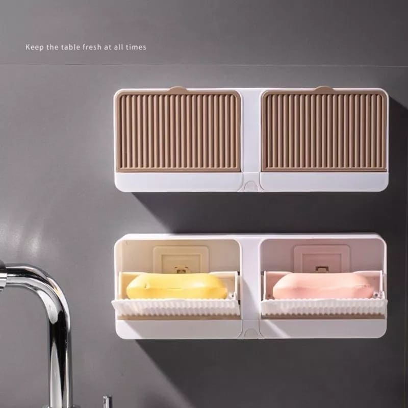 Clam Shell Soap Dish with Drain Tray - Wall Mounted Bar Soap Holder