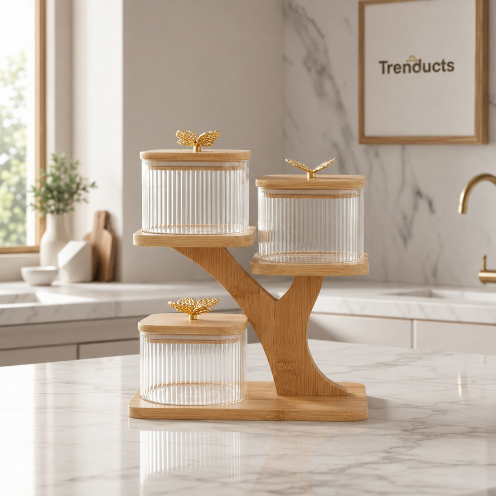 Imported 3-Piece Square Jar Set with Tree Stand