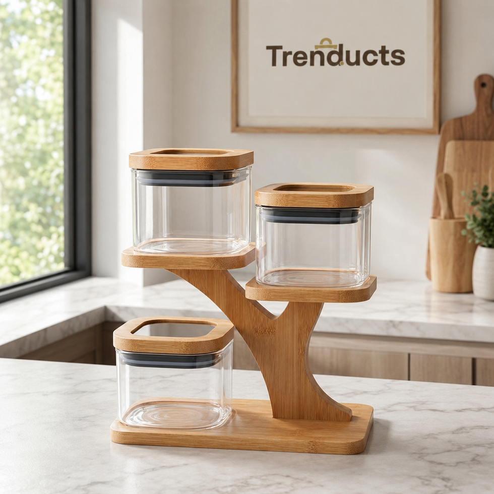 Imported 3-Piece Square Jar Set with Tree Stand