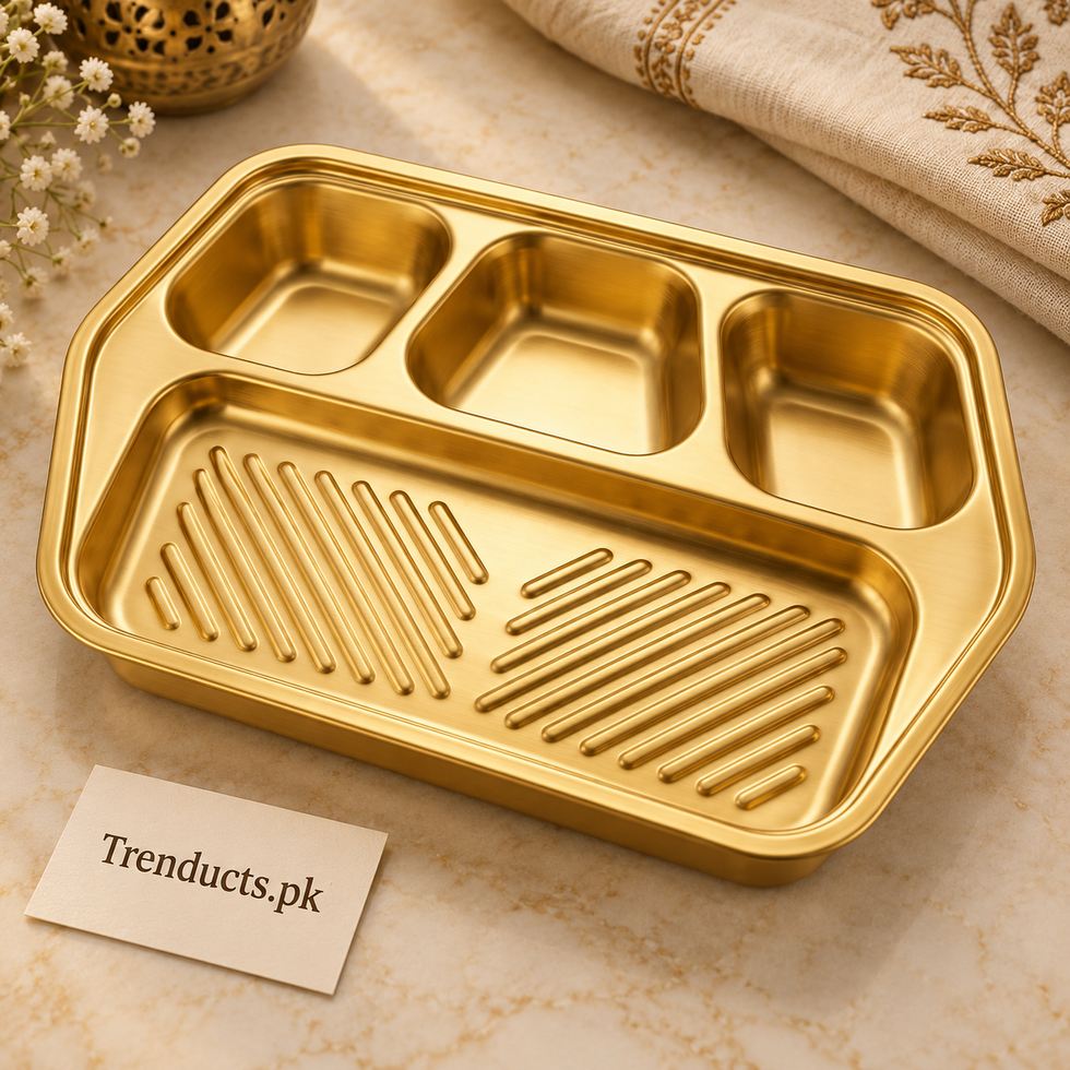 Golden 4-Compartment Steel Serving Tray - 23 × 16 cm