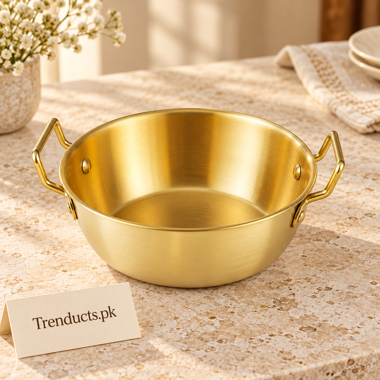Golden Double-Handle Steel Serving Bowl