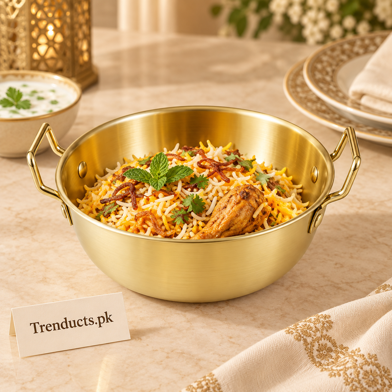 Golden Double-Handle Steel Serving Bowl