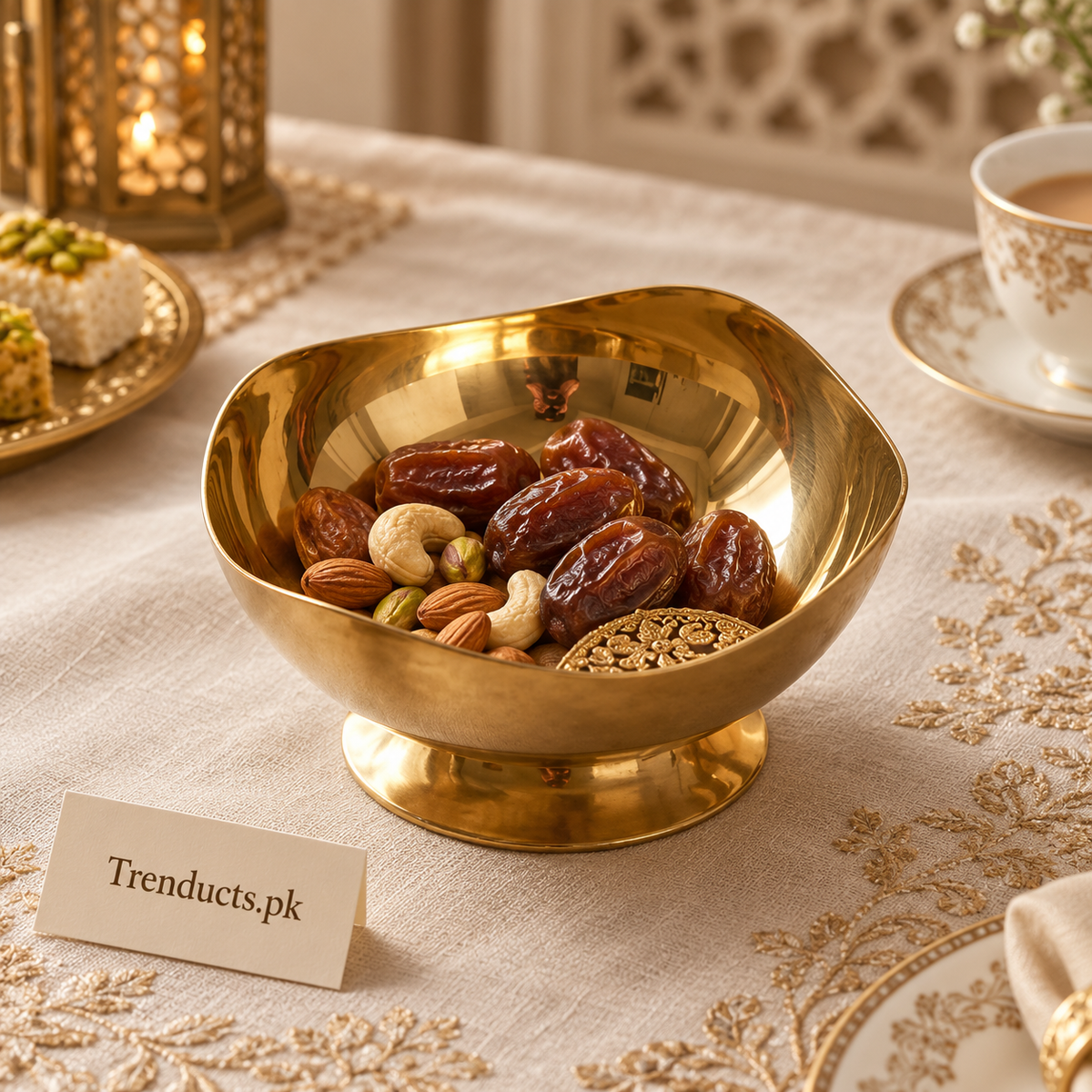 Golden Pedestal Steel Serving Bowl