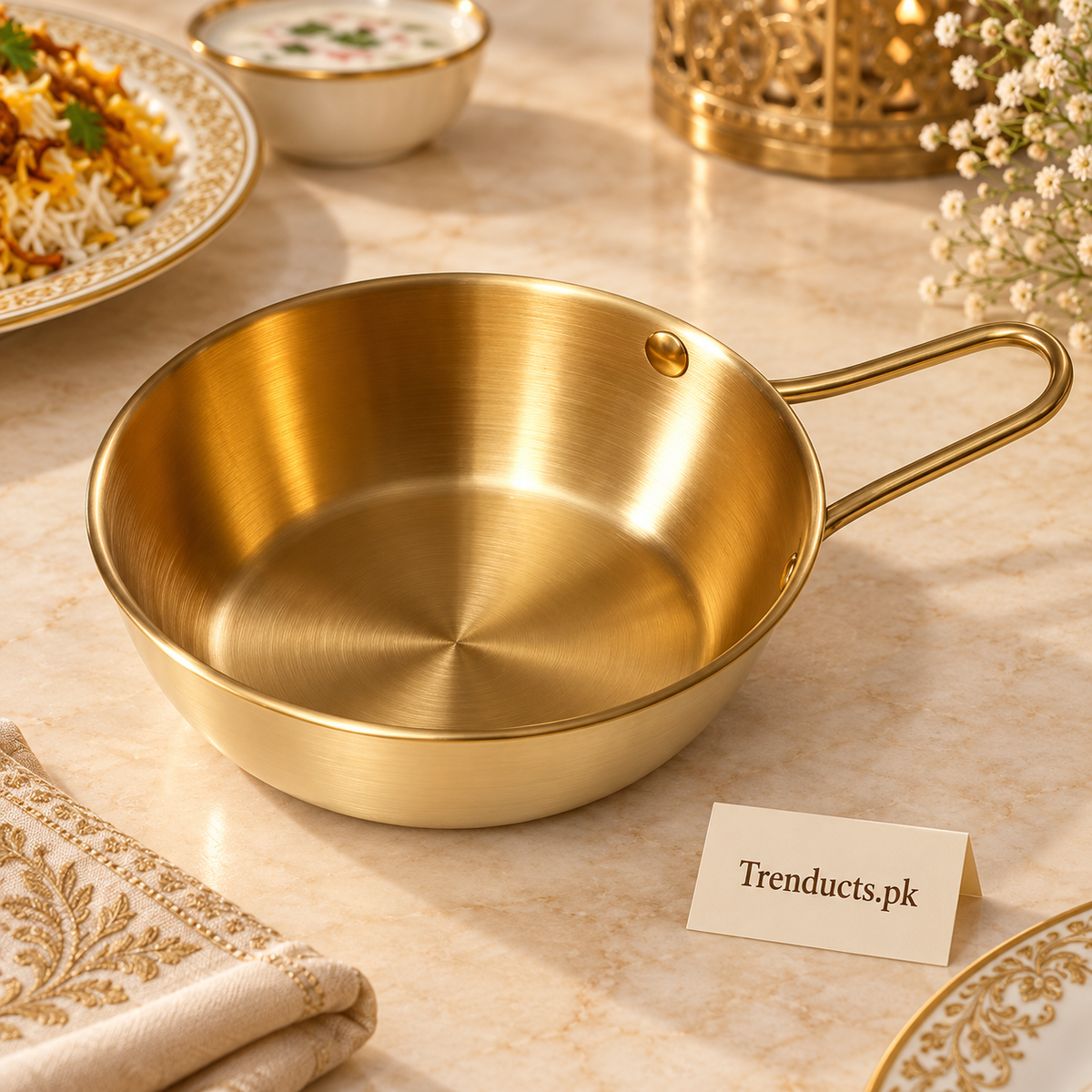 Golden Single-Handle Steel Serving Bowl