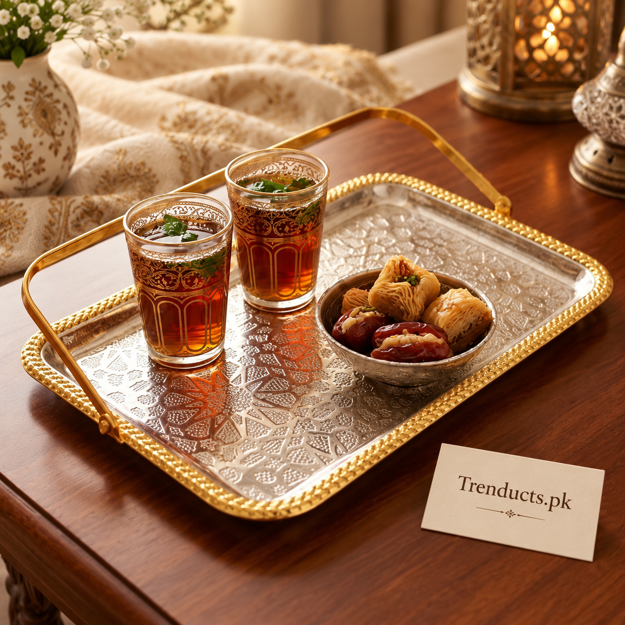 Golden Stainless-Steel Serving Tray - 28 × 17 cm