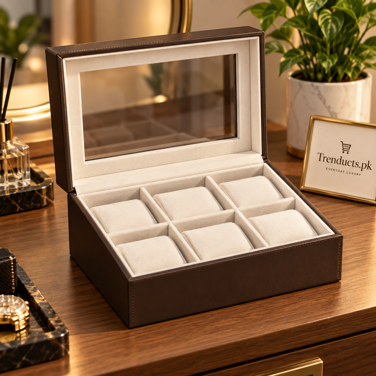 Ivory 6-Grid Watch Box with Soft Cushions