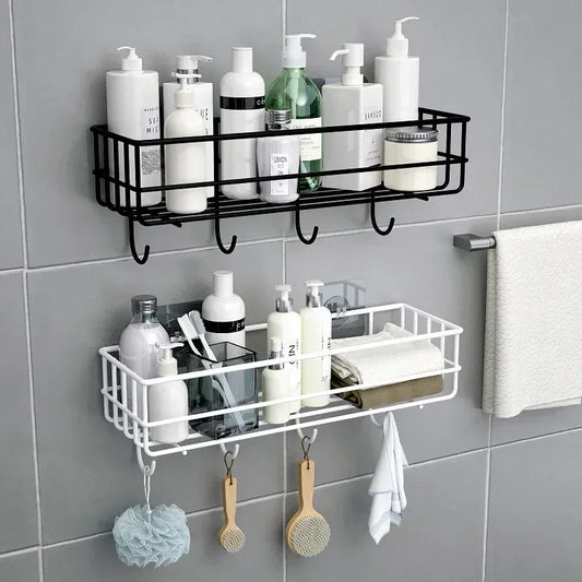 Japanese Style Bathroom Rack with Hooks - Wall Mounted - Clarify.pk