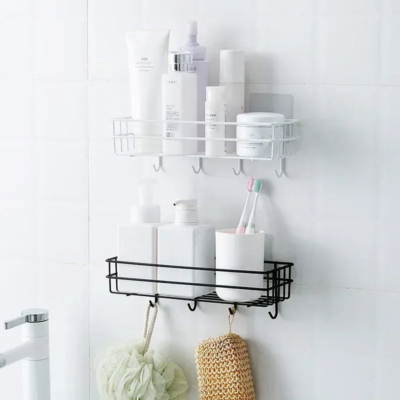 Japanese Style Bathroom Rack with Hooks - Wall Mounted - Clarify.pk