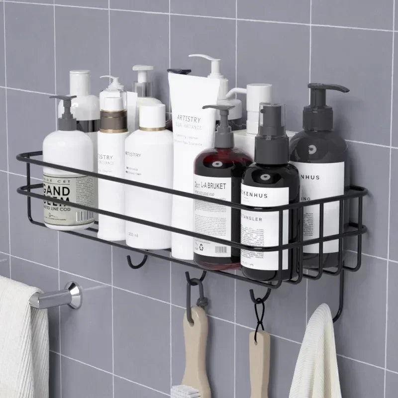 Japanese Style Bathroom Rack with Hooks - Wall Mounted
