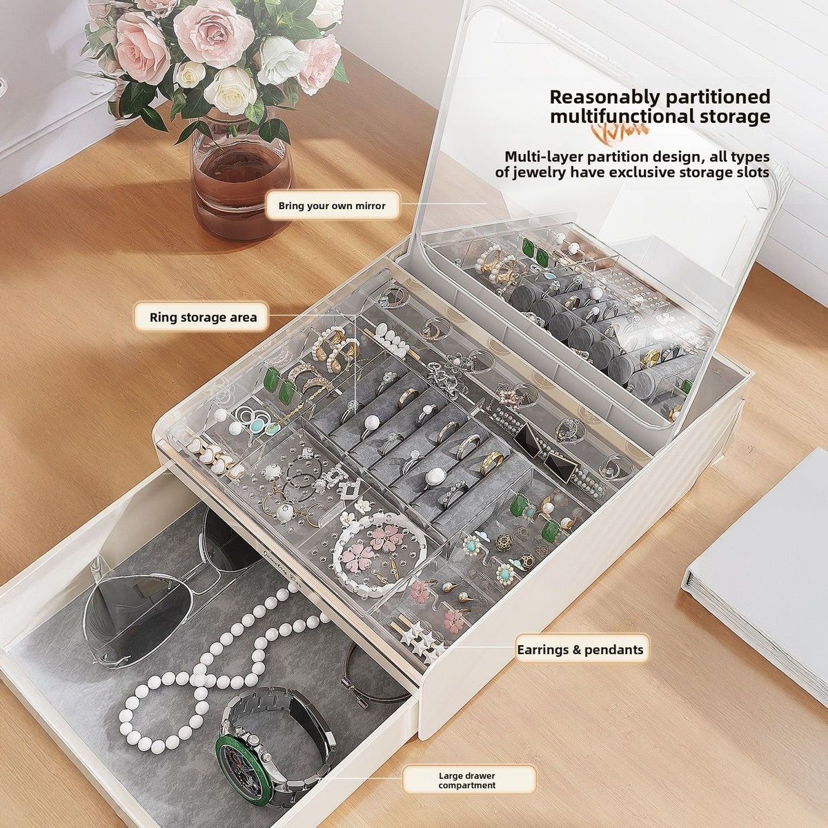 Luxury 2-Tier Jewelry Organizer with Mirror (Premium Quality)
