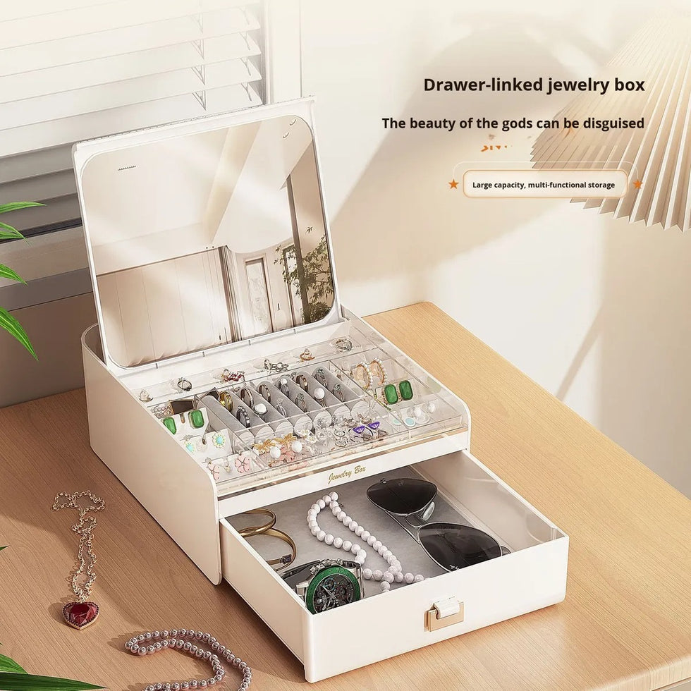 Luxury 2-Tier Jewelry Organizer with Mirror (Premium Quality)