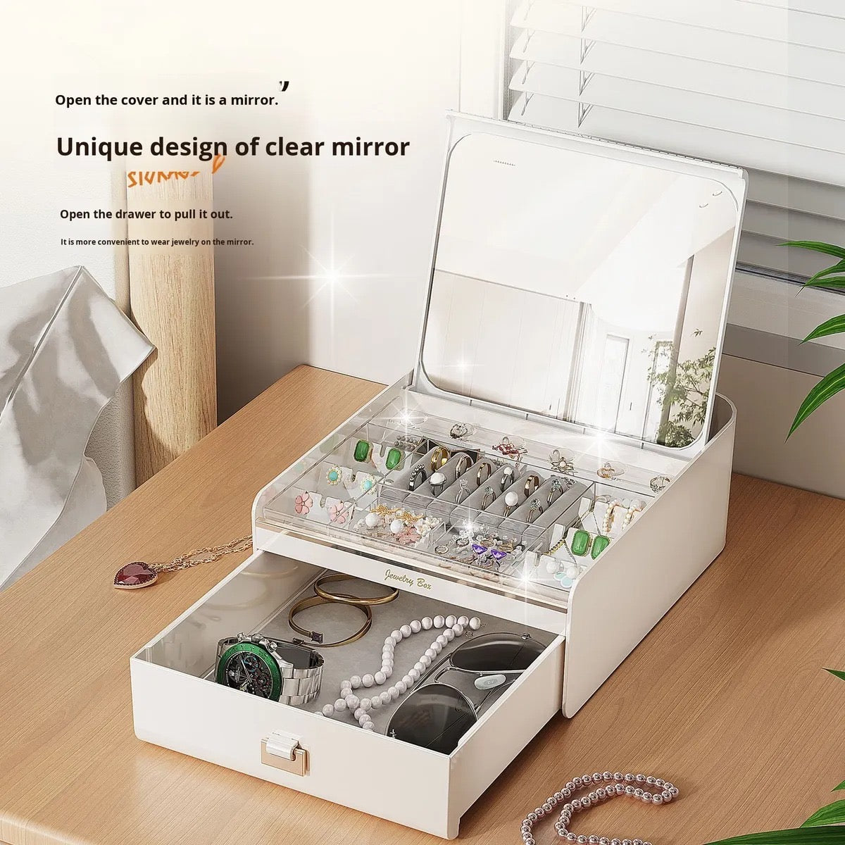 Luxury 2-Tier Jewelry Organizer with Mirror (Premium Quality)
