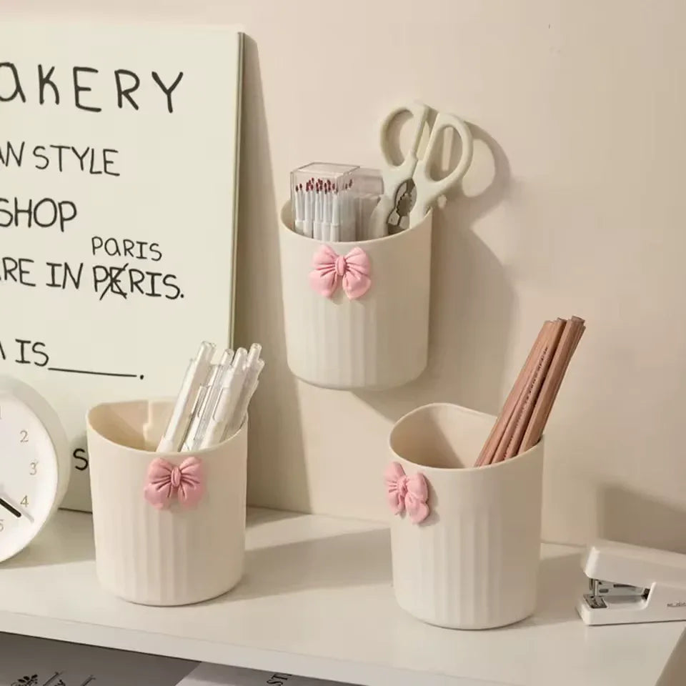 Kawaii Pen Holder for Desk with Cute Bow