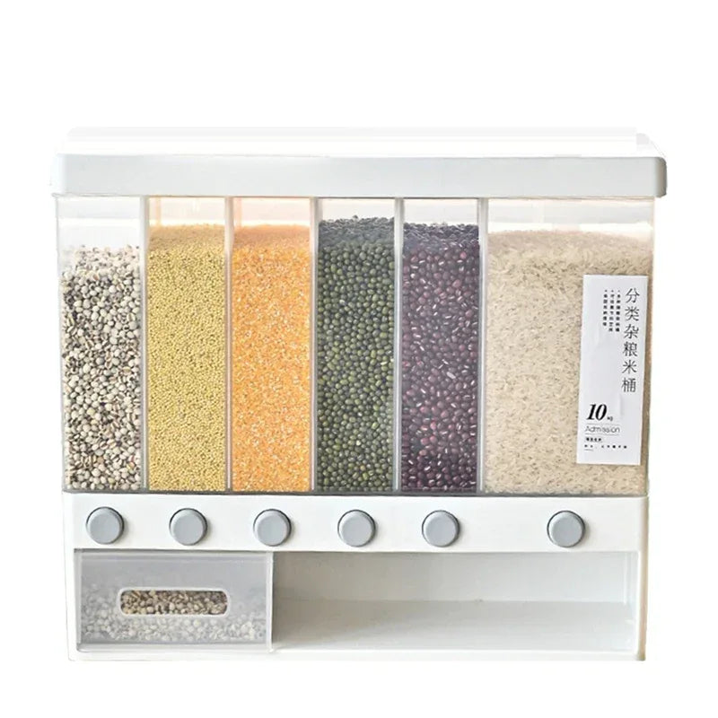 6 in 1 Rice Dispenser with Multi-Compartment Storage - Clarify.pk