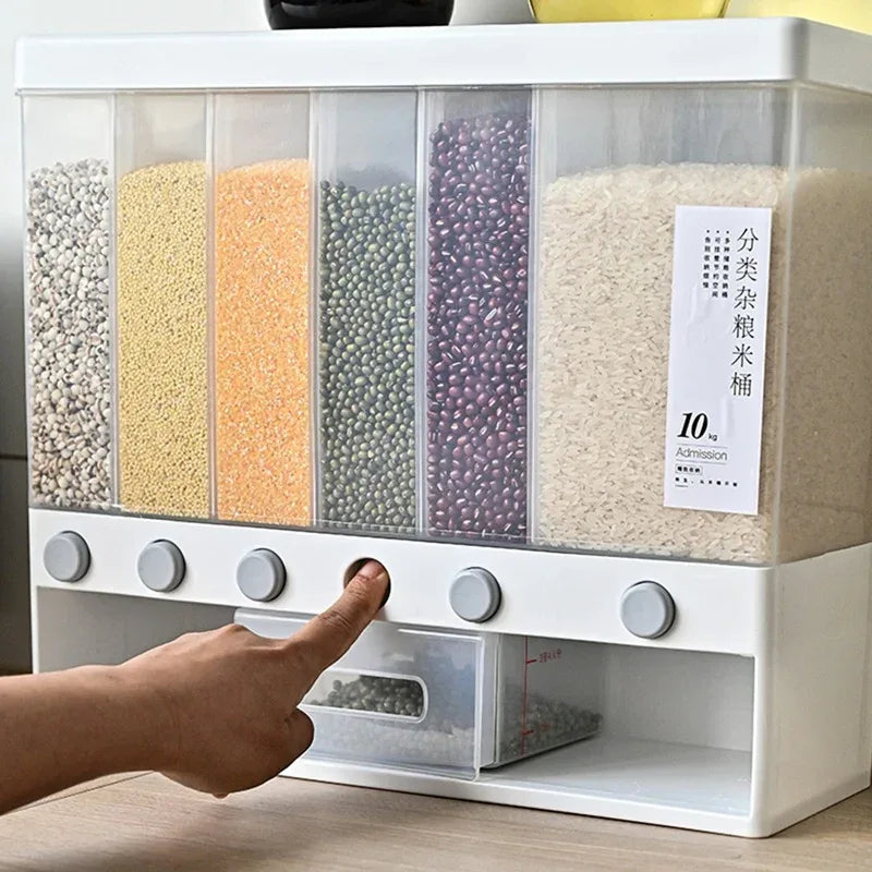 6 in 1 Rice Dispenser with Multi-Compartment Storage - Clarify.pk