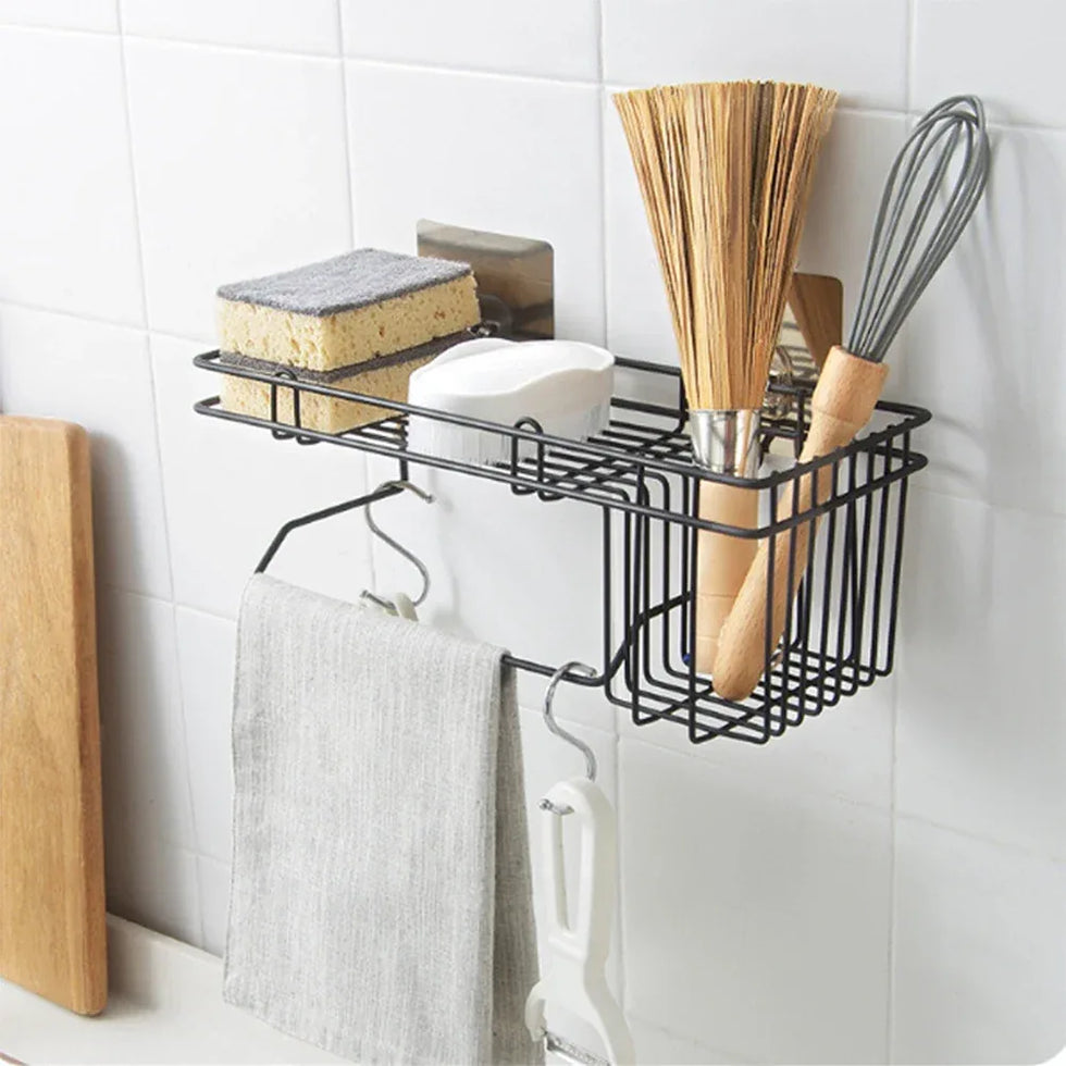 Wall-Mounted Sink Shelf Organizer with Hooks - Clarify.pk
