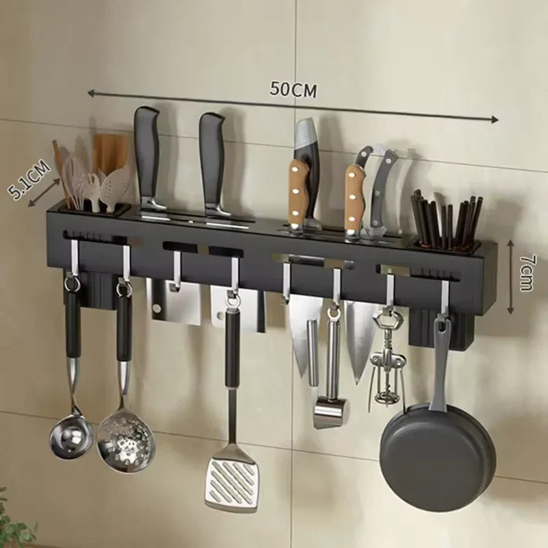 Wall Mounted Knife Holder with Utensil Hooks