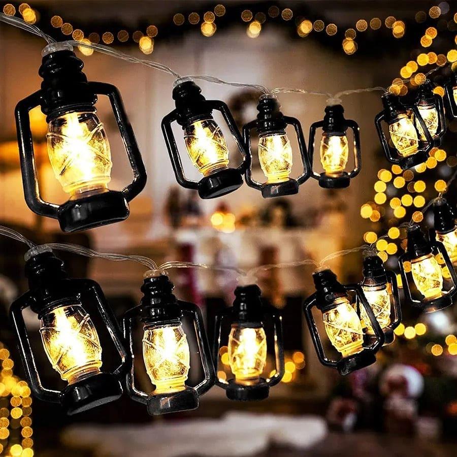 ونٹیج چارم کے ساتھ 10 لالٹین سٹرنگ لائٹس کا سیٹ