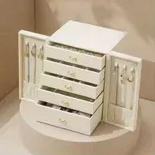 Large Faux Leather Jewelry Box with Multiple Drawers