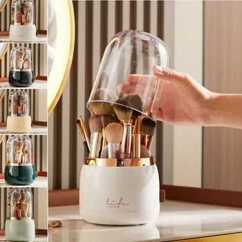 360° rotating makeup organizer with clear dustproof cover