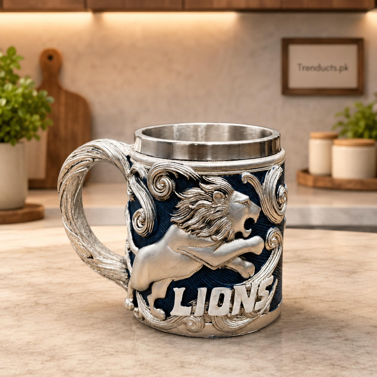 400ml Lion Metal Mug with Embossed Design