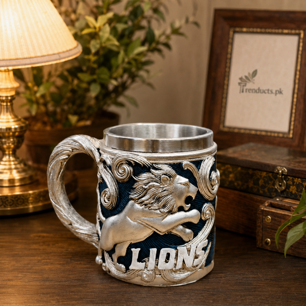 400ml Lion Metal Mug with Embossed Design