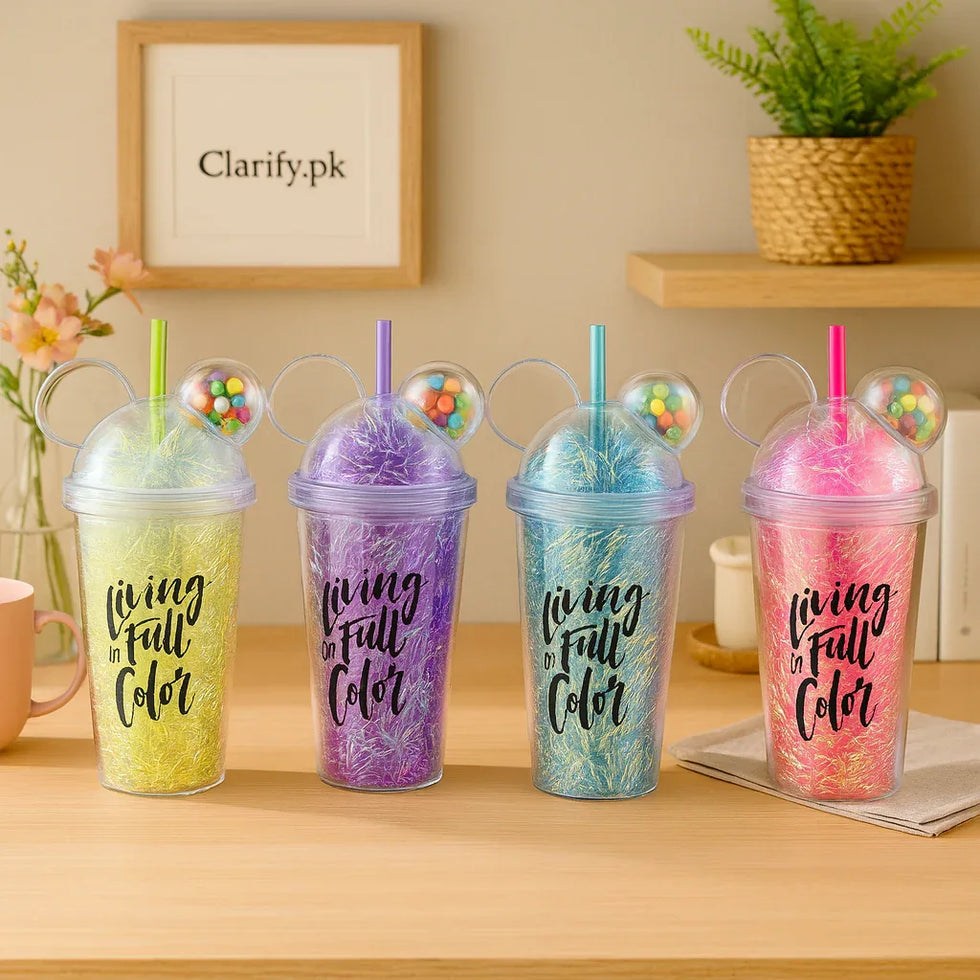 Colorful Water Bottle with Fun Lid & Straw - Clarify.pk