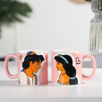 Disney Aladdin & Jasmine Couple Mug Set – 2-Piece 3D Embossed Ceramic Mugs for Couples (350ml)