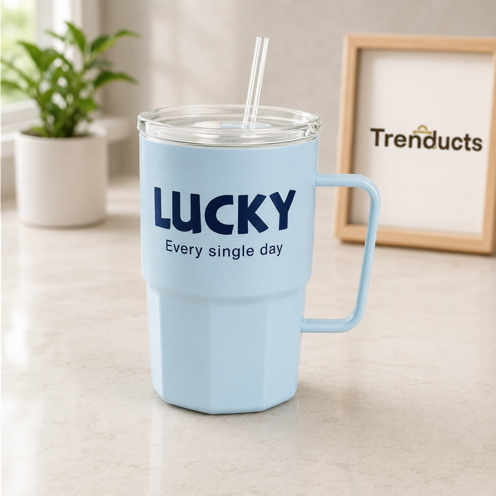 Lucky Glass Sipper with Handle, Lid & Straw